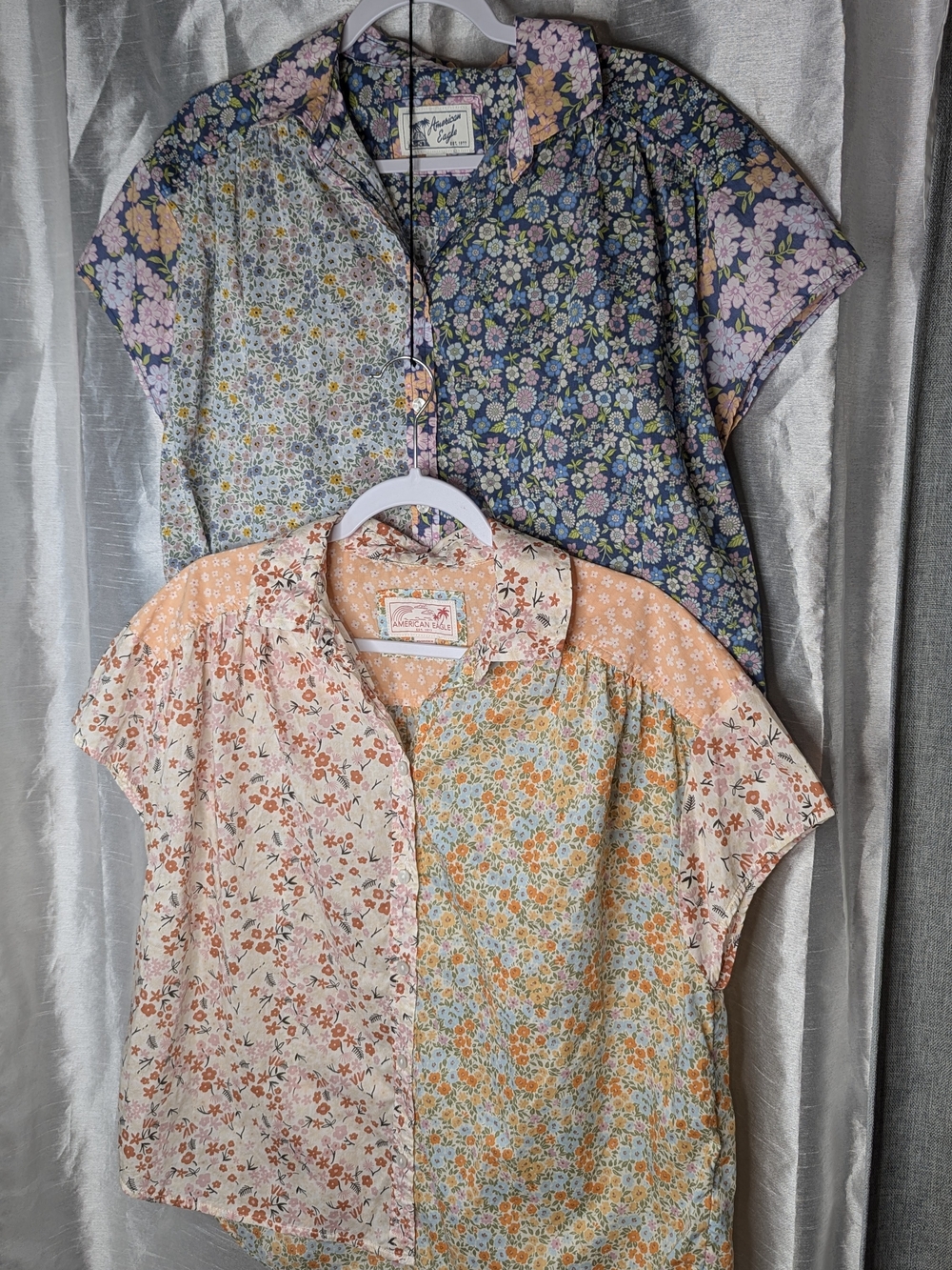 2 Pack Vintage American Eagle Oversized Floral Button-Up Short Sleeve Top XS